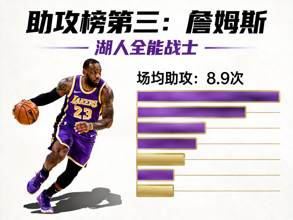 助攻榜第三：詹姆斯，湖人全能战士